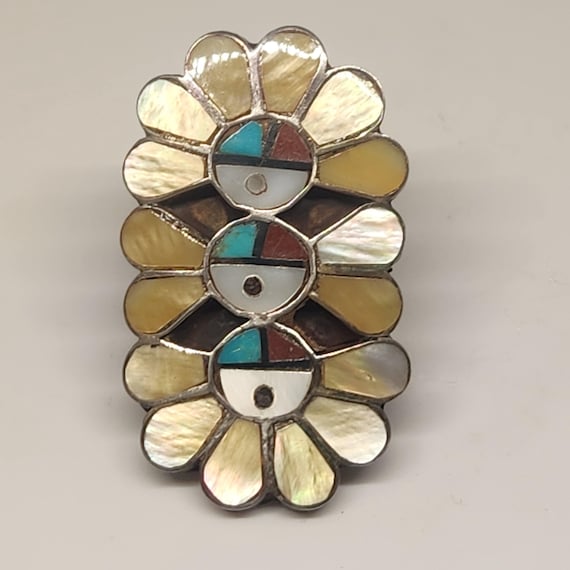 Zuni Surface Multi Stone Inlay Statement Ring sig… - image 1
