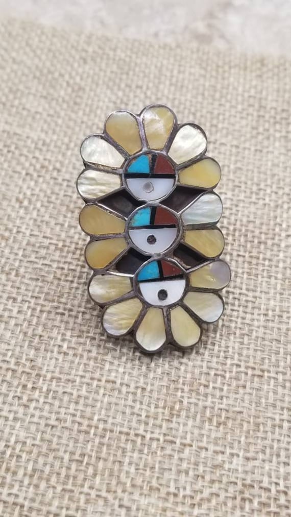 Zuni Surface Multi Stone Inlay Statement Ring sig… - image 4