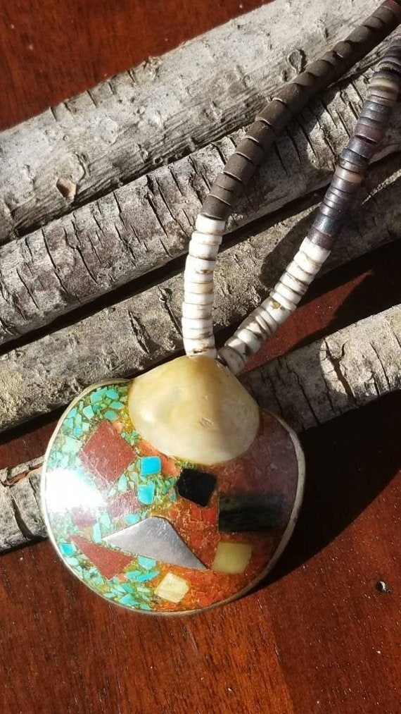 Rare Vintage Santo Domingo Pueblo Heishi Necklace Inl… Gem