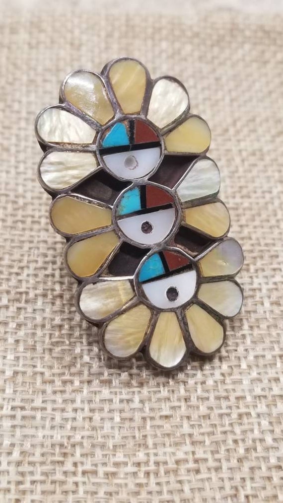Zuni Surface Multi Stone Inlay Statement Ring sig… - image 5