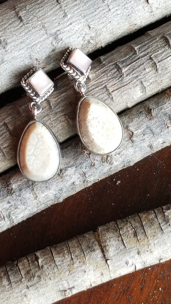 Stunning Sterling Silver Mother of Pearl Jasper D… - image 1