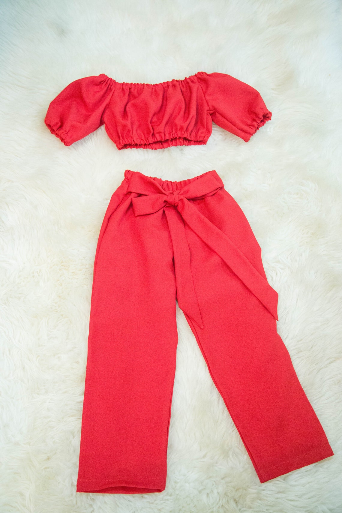 Red Crop Top Pant Sets - Etsy