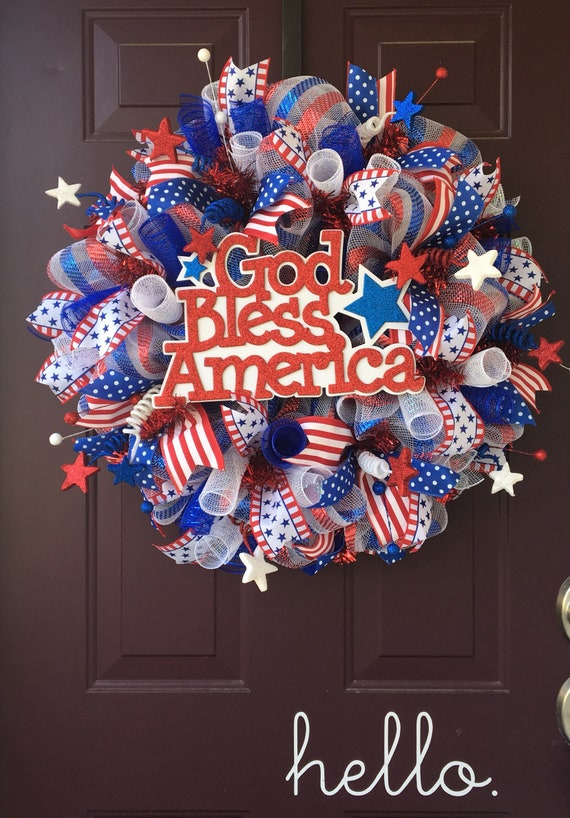 God Bless America Fourth Of July Deco Mesh Wreath Etsy