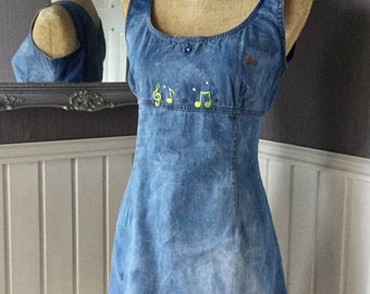 Denim Pinafore, Shift Dress, Guess Dress, Vintage Denim Dress, Stonewashed Denim