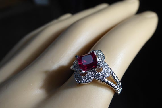 NEW Size 6 Ring Sterling Silver Square Ruby Color… - image 19