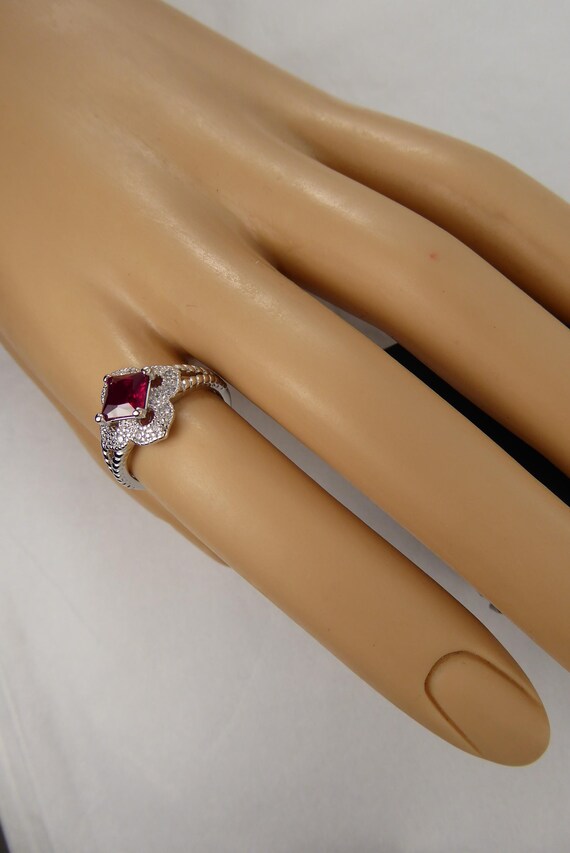 NEW Size 6 Ring Sterling Silver Square Ruby Color… - image 7