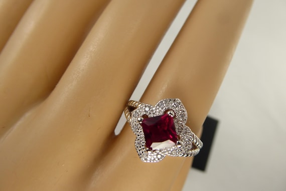 NEW Size 6 Ring Sterling Silver Square Ruby Color… - image 5