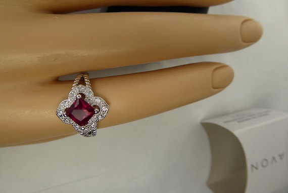 NEW Size 6 Ring Sterling Silver Square Ruby Color… - image 2
