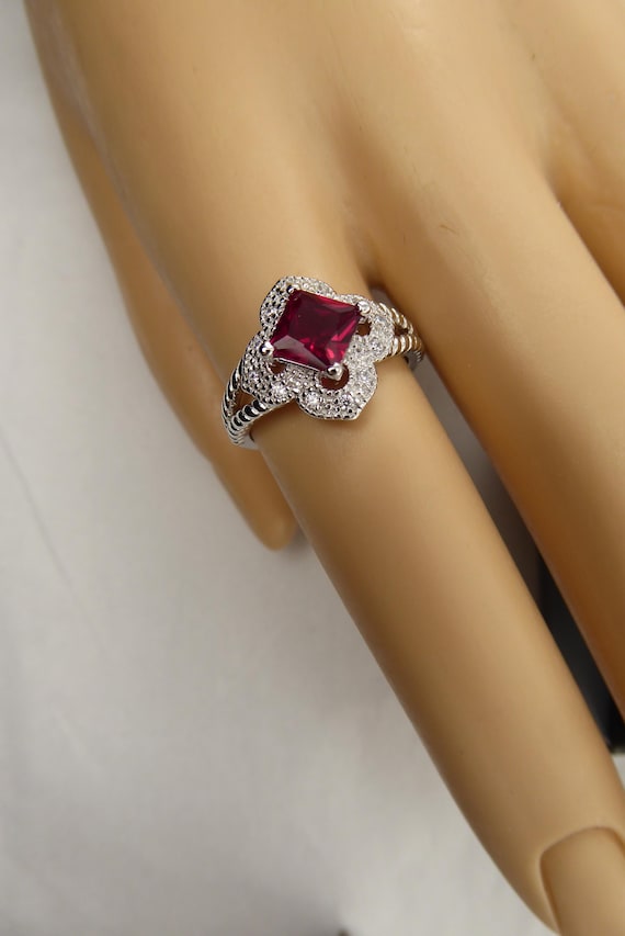 NEW Size 6 Ring Sterling Silver Square Ruby Color… - image 4