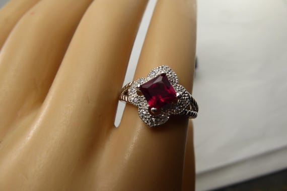 NEW Size 6 Ring Sterling Silver Square Ruby Color… - image 3