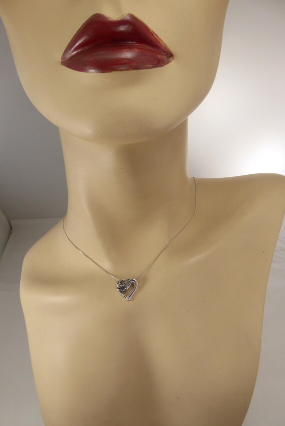 925 Solid Sterling Silver Open Heart Marcasite Ne… - image 4