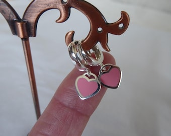 NEUE Rosa Emaille Herz Ohrringe 925 Massiv Sterling Silber Huggie Creolen Baumeln Tropfen Frauen durchbohrt Geschenk