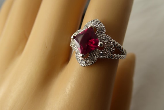 NEW Size 6 Ring Sterling Silver Square Ruby Color… - image 1