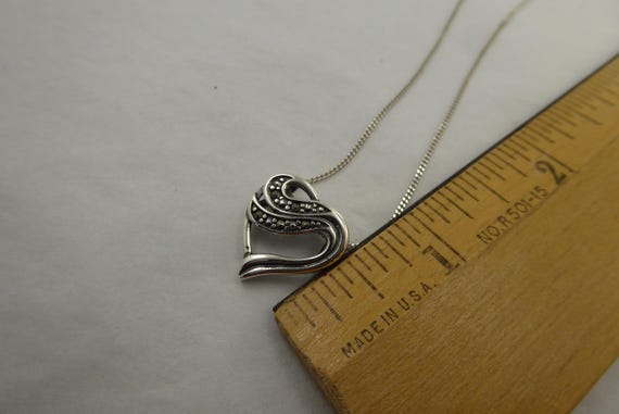 925 Solid Sterling Silver Open Heart Marcasite Ne… - image 15