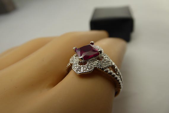 NEW Size 6 Ring Sterling Silver Square Ruby Color… - image 9