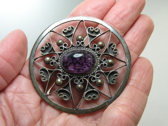 Pin Brooch Jelly Belly 900 Silver Mexico MFR Purp… - image 1