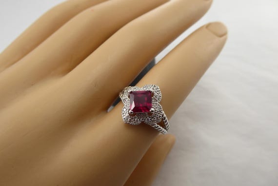 NEW Size 6 Ring Sterling Silver Square Ruby Color… - image 6
