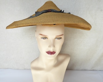 Vintage Damenhut New York Creations 18 "Durchmesser Flaches asiatisches Designband