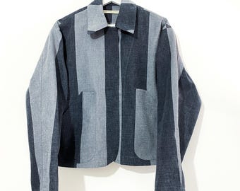 Handgemaakt katoenen werkkledingjack met jumbostrepen: oversized lentejas