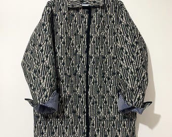 Handgemaakte jacquard winterjas: grof oversized werkkledingjack