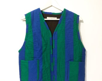 Handmade - Hand quilted vest, hand patched striped cotton gilet, Blue/green Hand Patched and quilted Gilet, padded gilet