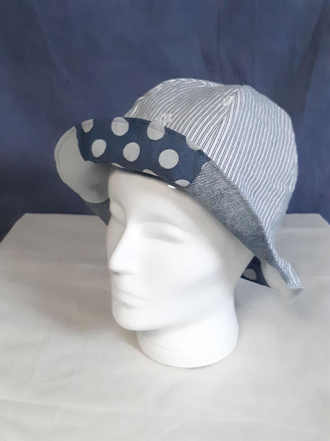 Denim Reversible Tulip Hat Gift for Denim Lover Blue Polka  display picture 1