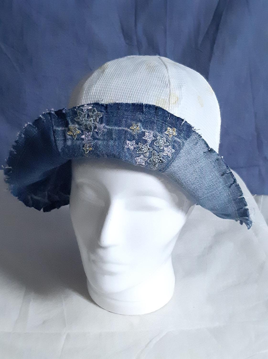 Reversible Denim Tulip Hat With Floral Embroidery - Etsy display picture 2