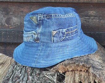 C.C Damen Cowboyhut Aus Denim-Strick - Stylisch Mit Wildlederschnüren