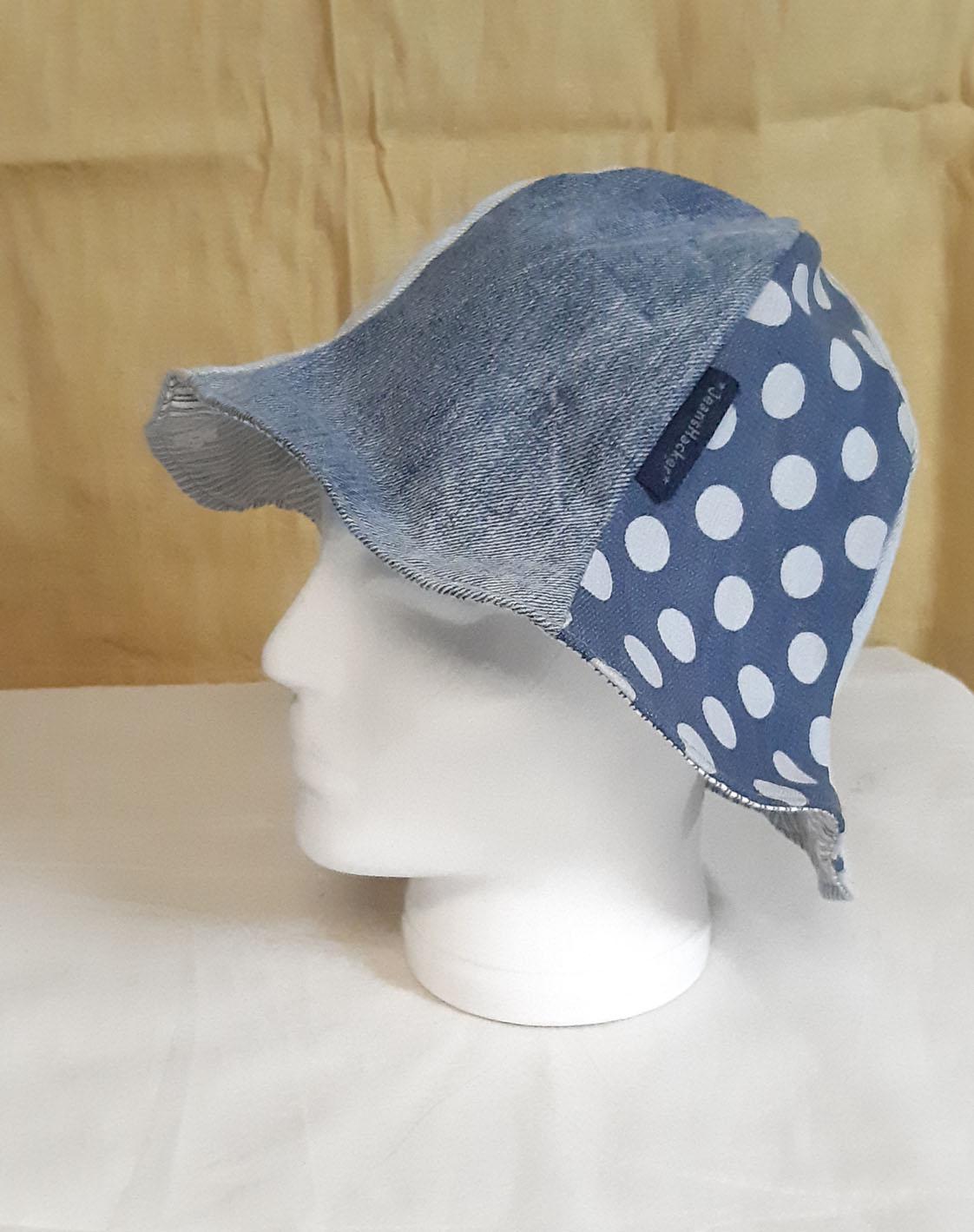 Vintage 1970s Floral Polka Dot Denim Sun Hat Wide Brim Reversible Blue Medium 70s Floppy Hat - Etsy main image 2
