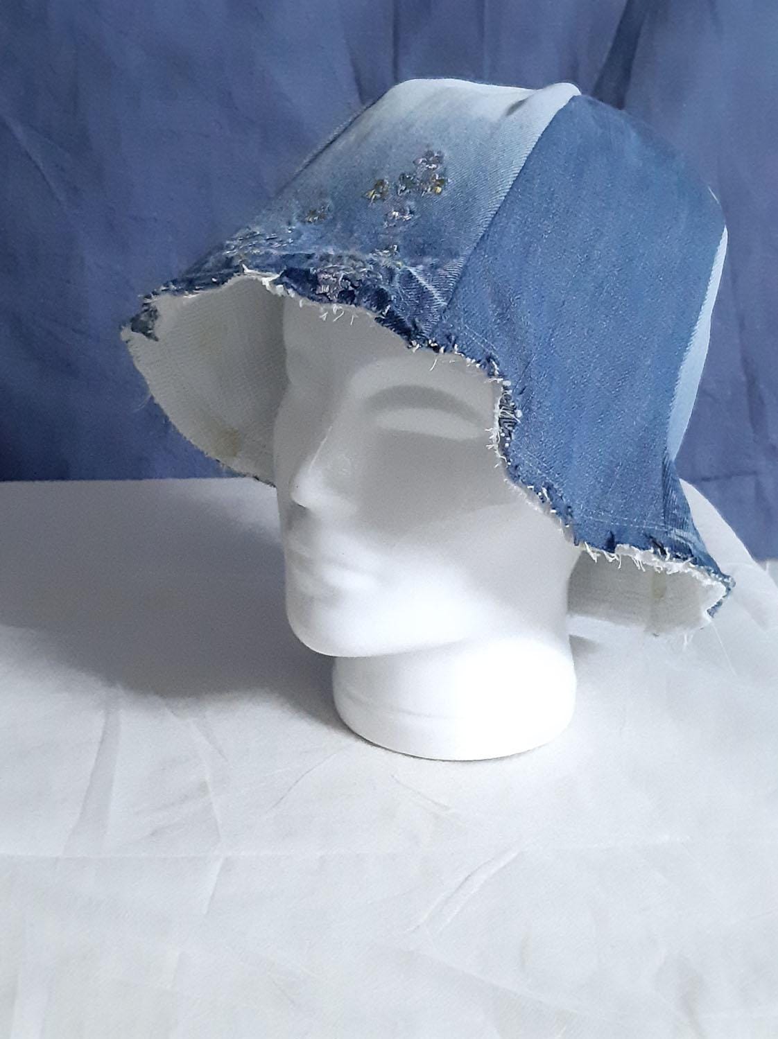 Reversible Denim Tulip Hat With Floral Embroidery - Etsy display picture 1
