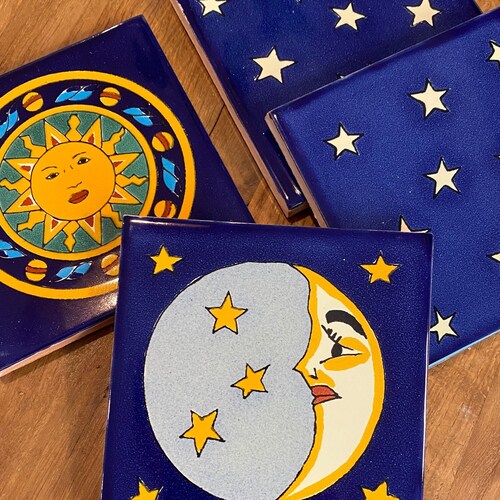 Spanish Tile Coasters Blue and Yellow Coasters Mexican Etsy
