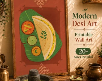 ドーサのアートプリント、マサラドーサのウォールアート、南インド料理の装飾、デジキッチンのノスタルジックアート、インド料理好きへのギフト、即時ダウンロード