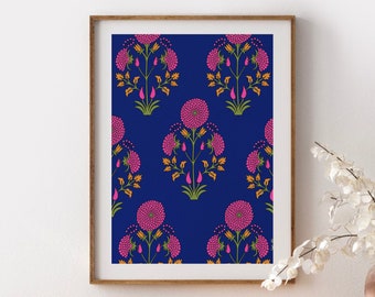 Ethnic Pattern,Indian fabric,dark blue wall art,boho decor,Farmhouse decor,block print fabric,Indian Decor,Textile artwork,Block Print Art