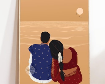 Indian Couple Relaxing on Beach, Indian Wedding Couple,indian