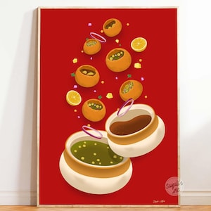 Pani puri art, Mumbai street food art, indian kitchen prints, desi wall art, desi kitchen poster, indian restaurant wall art, PRINTABLES