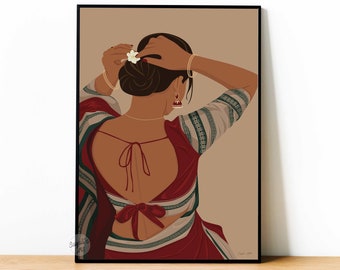 Desi wall art, Indian art, South Asian Woman , Brown Girl Portrait, Modern Woman in Saree Art, South Indian Art, Tamil Art,digital download