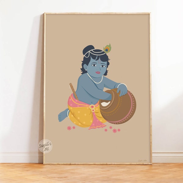 Baby Krishna Art, Krishna painting, lord krishna, Krishna poster, Bal Krishna Wall Art, Cute Krishna Print,Hindu God,instant download