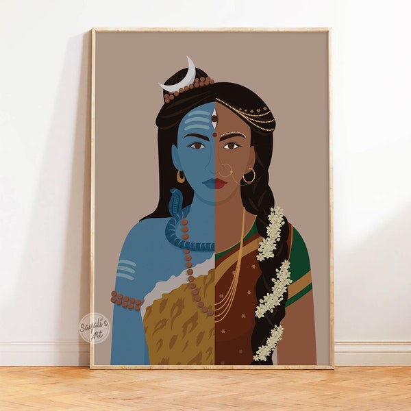 Shiva wall art,Shiva Shakti, Shiva Parvati,Ardhanarishvara, Shiva god, shiva art, Hindu God art, Lord Shiva Art Print,Instant download