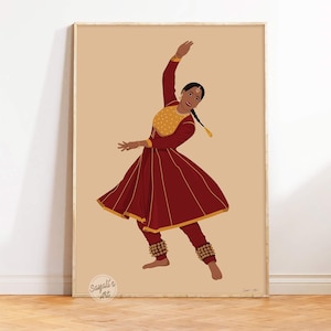 Kathak Dancer Print, Desi art, South Asian Art, indian dance wall art, Brown Girl Art, Indian Woman Poster, Desi Art,  digital download