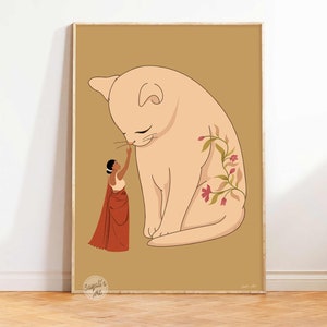 Indian cat lady art, Desi Art, Indian Art, South Asian Art, cat print, South Indian Art, Brown Girl, Desi Print, Cat poster,Digital download