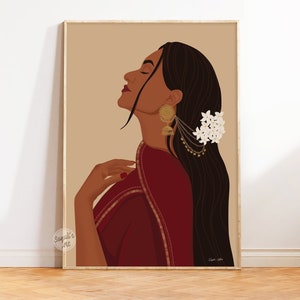Desi Indian woman wall Art, Indian Art desi wall art, American Indian art, South Asian Art, Brown Girl, Tamil girl art, digital download