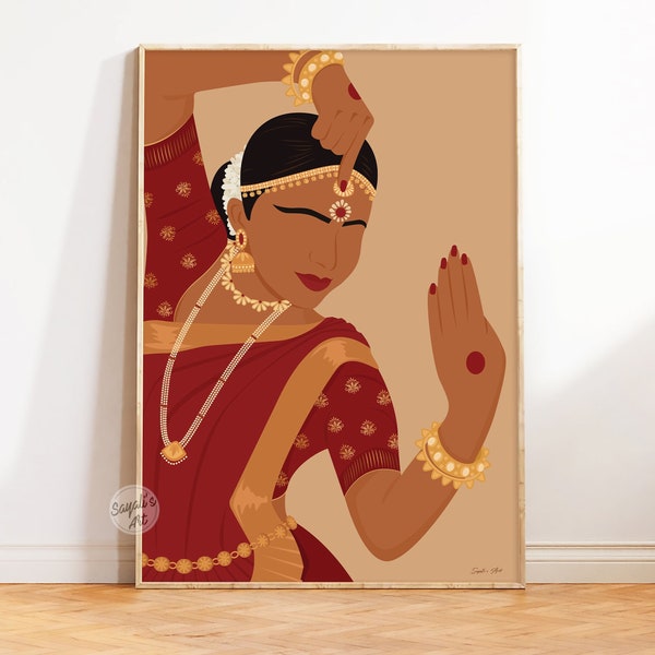 Elegant Bharatanatyam Mudra Art Print, South asian art, Indian dancer art print for home decor, south Indian art