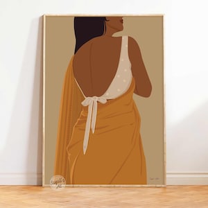 Modern woman in saree, DesI Art, Indian Art, Indian Wall Art, South Asian Art, Tamil girl art , Brown Girl, Desi Print, Digital download