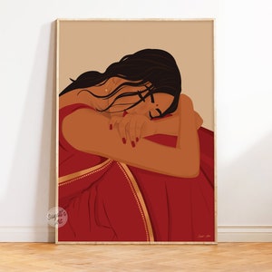 Relaxed Indian woman Art, south Asian art,Modern desi print, Indian Art Print, Tamil girl ,Brown girl poster, digital download
