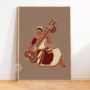 indian instrument decor, indian art , Saraswati Veena art,Bharatanatyam Art, desi art,indian art,Gift for Musician ,instant download