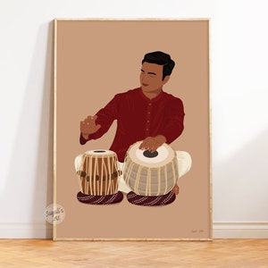 Homem indiano tocando Tabla Wall Art, Desi Art, South Indian Art, South Asian Print, Instrumento musical Decoração, Tamil Art, download digital