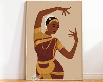 Indische klassische Tänzerin Kunst, Bharatanatyam Kunst, Südasiatische Kunst, Braune Mädchen Kunst, Desi Kunst, Indische Wandkunst, Tamilische Mädchen Illustration