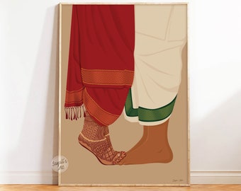 Indian Couple Art, Indian Art, Desi Art, Indian bride and groom, South Asian Art, South Indian Art, Brown Couple Art, digital download