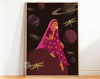 Novia india moderna, decoración india, arte desi, pintura india, arte mural indio, arte mural femenino, retrato indio, descarga instantánea