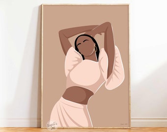 Abstract Brown Girl art,Desi Art, Modern Indian Woman Art,South Asian Art,South Indian Art,Tamil girl Art ,telugu wall  art,digital download